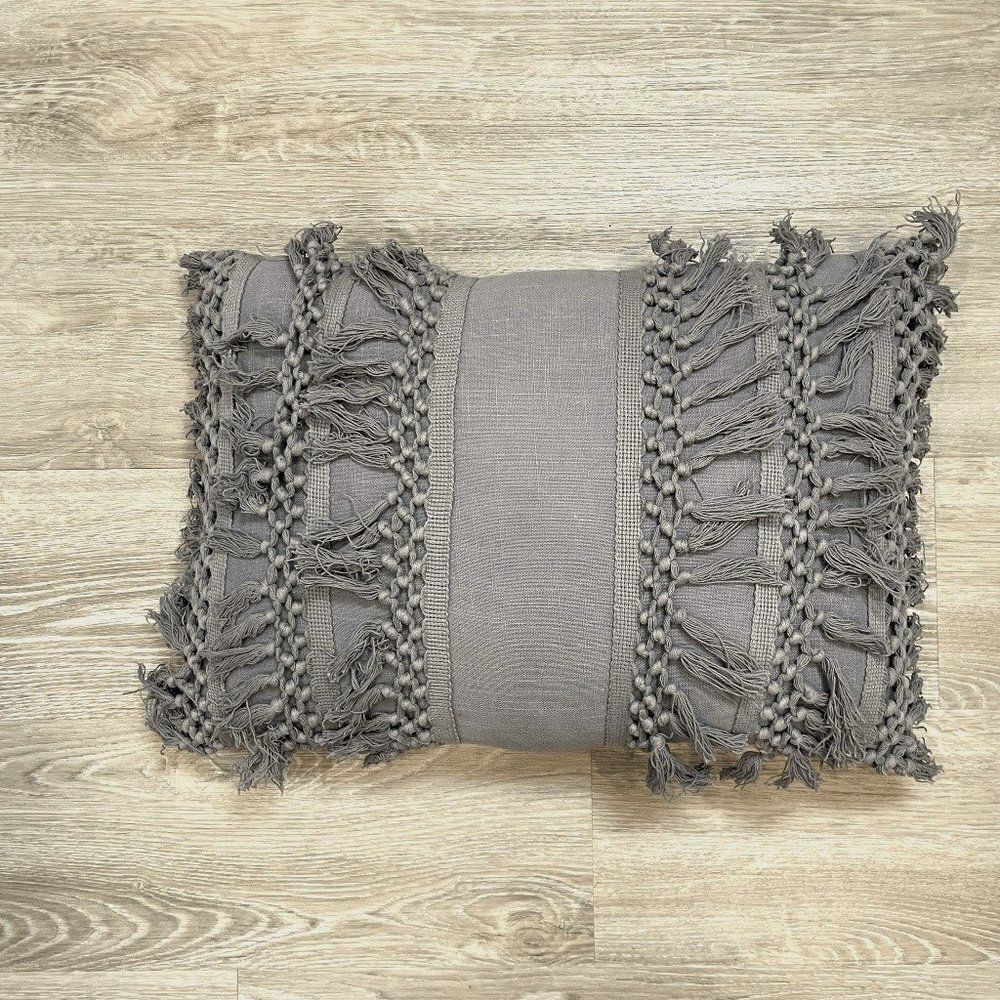 Urban Outfitters Gray Venice Net Tassel Bolster Pillow Size 14"x 20"